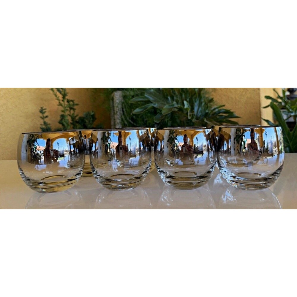 Vintage MCM Silver Fade Roly Poly Glass - Dorothy Thorpe Style Barware set of 8